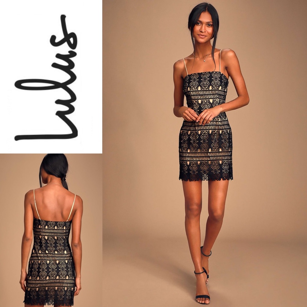 LULU’S Adara Black Crochet Lace Mini Dress